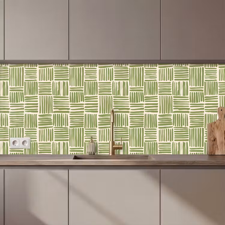 Keuken achterwand - Saliegroen - Blokken - Handgetekend - Patroon — 1