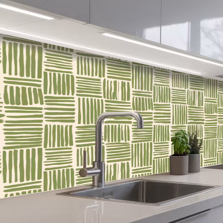Keuken achterwand - Saliegroen - Blokken - Handgetekend - Patroon — 2