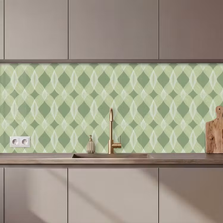 Keuken achterwand - Saliegroen - Geometrisch - Organisch - Traliewerk - Patroon — 1