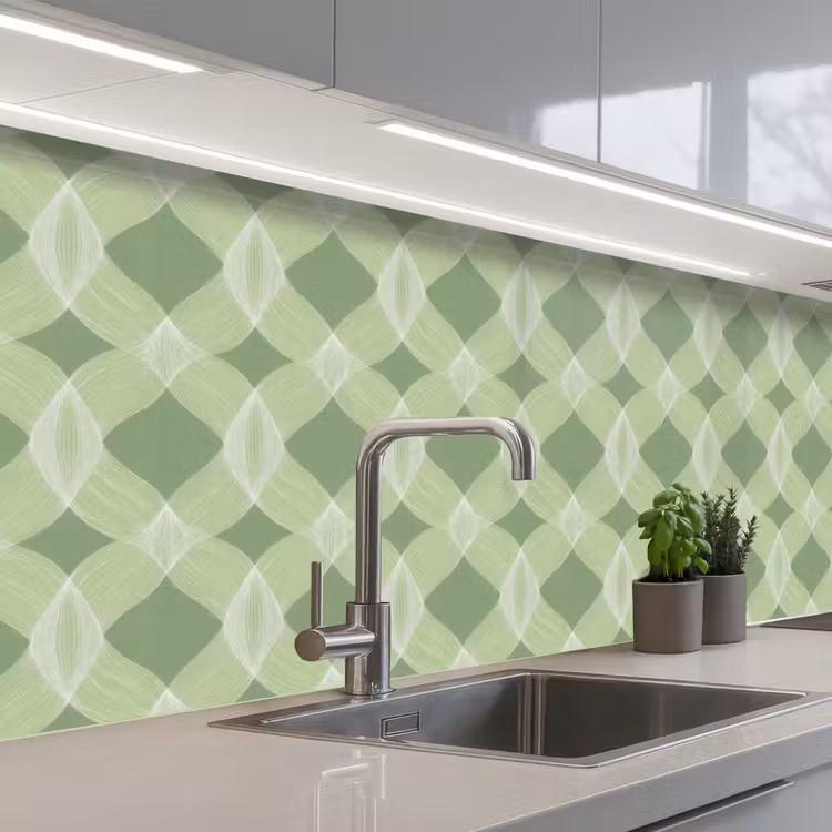 Keuken achterwand - Saliegroen - Geometrisch - Organisch - Traliewerk - Patroon — 2