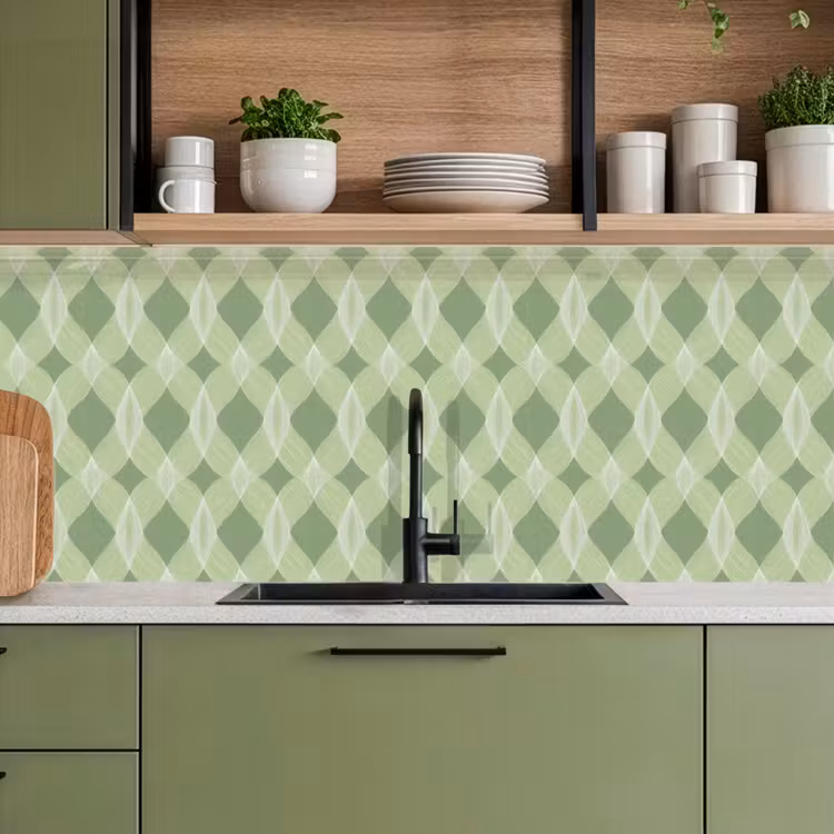 Keuken achterwand - Saliegroen - Geometrisch - Organisch - Traliewerk - Patroon — 8