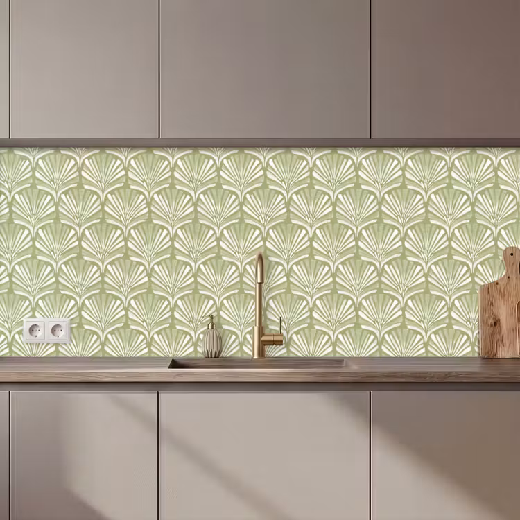 Keuken achterwand - Saliegroen - Ginkgo Biloba - Waaier - Patroon — 1