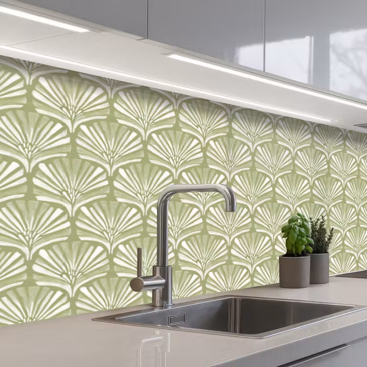 Keuken achterwand - Saliegroen - Ginkgo Biloba - Waaier - Patroon — 2