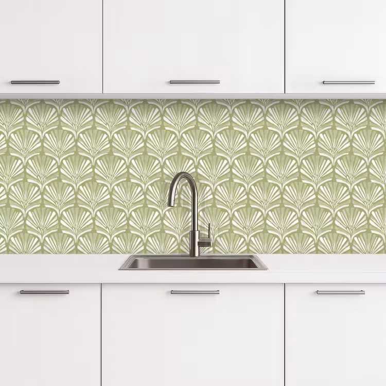 Keuken achterwand - Saliegroen - Ginkgo Biloba - Waaier - Patroon — 4