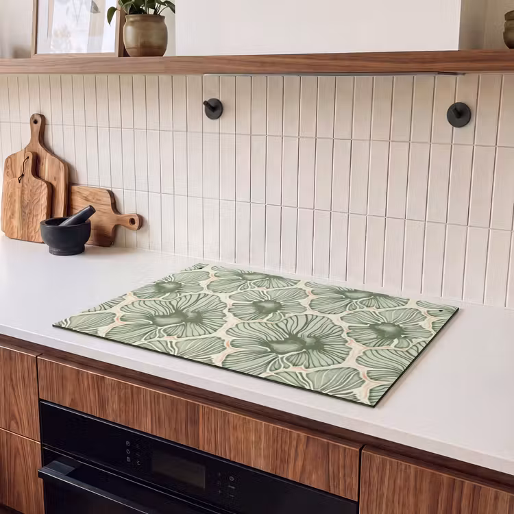 Inductiebeschermer & spatscherm (2in1) - Groen - Botanisch - Bloemen - Organisch - Patroon — 3
