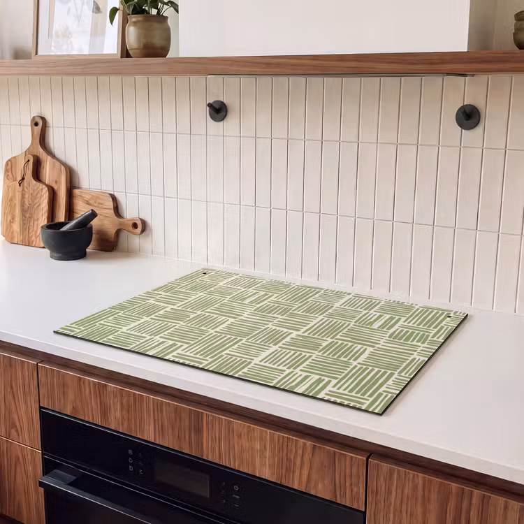 Inductiebeschermer & spatscherm (2in1) - Saliegroen - Blokken - Handgetekend - Patroon — 3