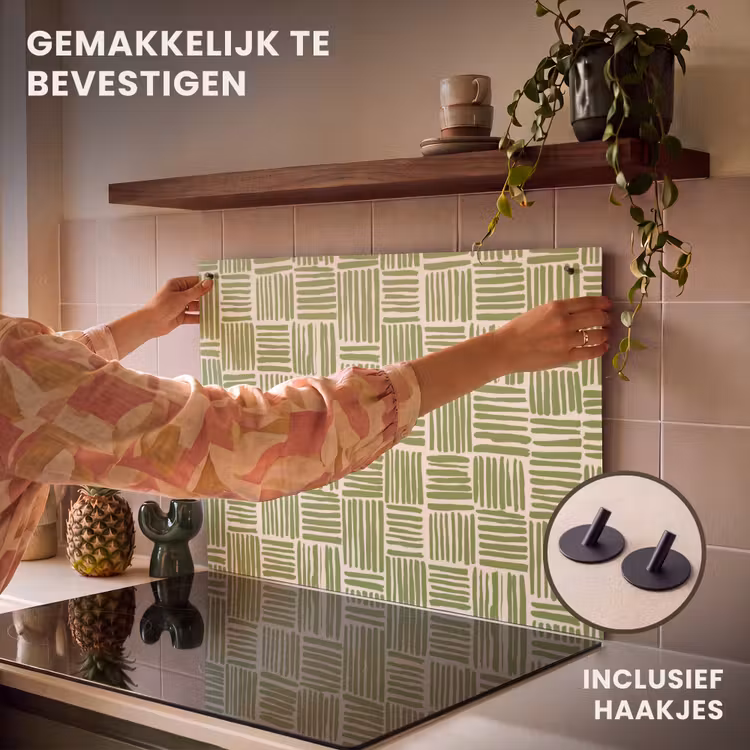 Inductiebeschermer & spatscherm (2in1) - Saliegroen - Blokken - Handgetekend - Patroon — 7