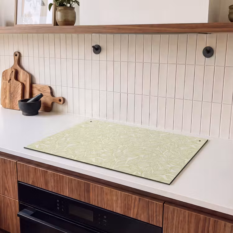 Inductiebeschermer & spatscherm (2in1) - Saliegroen - Botanisch - Bladeren - Handgetekend - Patroon — 3