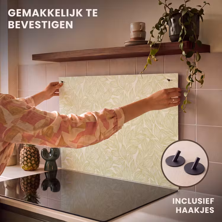 Inductiebeschermer & spatscherm (2in1) - Saliegroen - Botanisch - Bladeren - Handgetekend - Patroon — 7