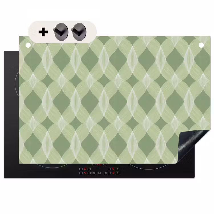 Inductiebeschermer & spatscherm (2in1) - Saliegroen - Geometrisch - Organisch - Traliewerk - Patroon — 1