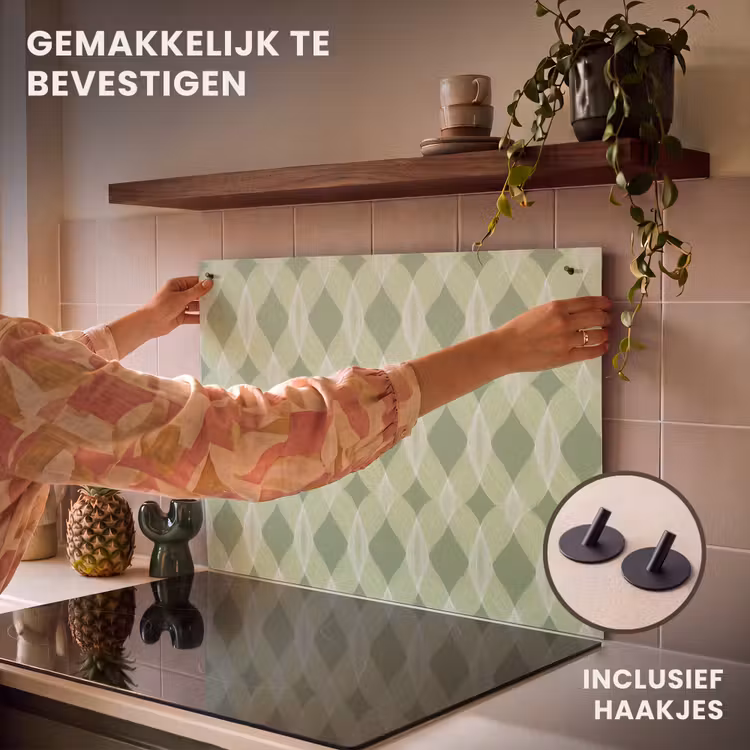 Inductiebeschermer & spatscherm (2in1) - Saliegroen - Geometrisch - Organisch - Traliewerk - Patroon — 7