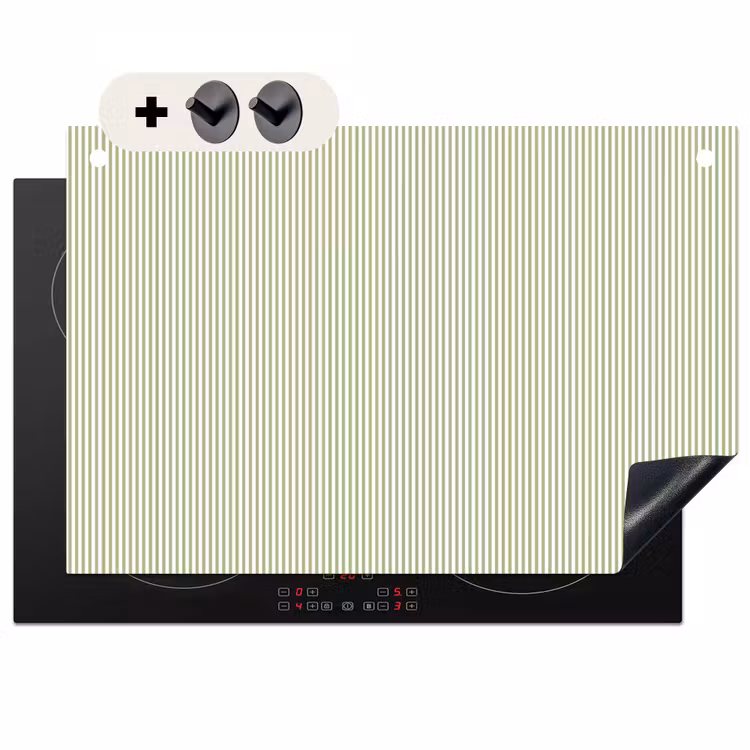 Inductiebeschermer & spatscherm (2in1) - Saliegroen - Strepen - Minimalistisch - Patroon — 1