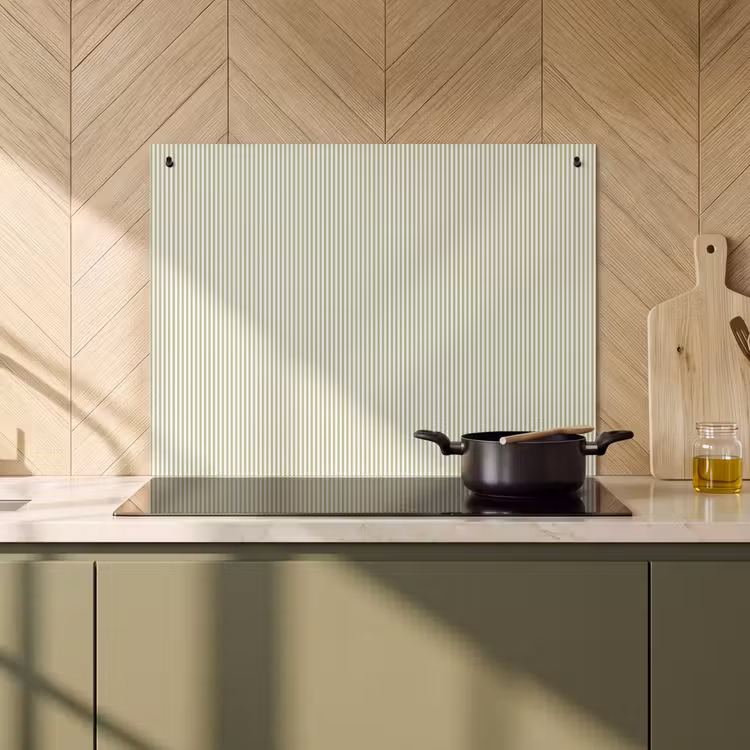 Inductiebeschermer & spatscherm (2in1) - Saliegroen - Strepen - Minimalistisch - Patroon — 2