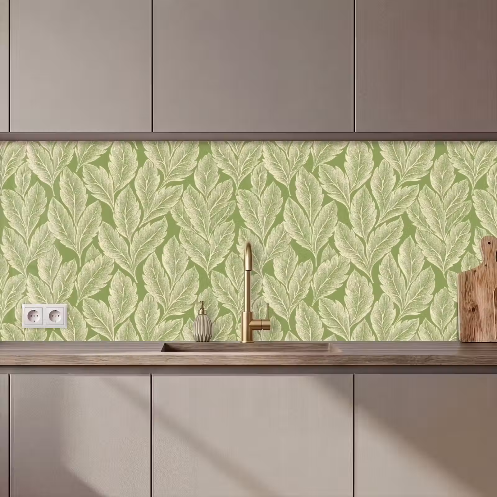 Keuken achterwand - Groen - Botanisch - Bladeren - Vintage - Patroon — 1