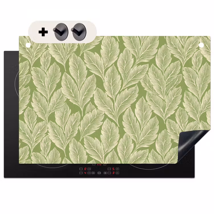 Inductiebeschermer & spatscherm (2in1) - Groen - Botanisch - Bladeren - Vintage - Patroon — 1