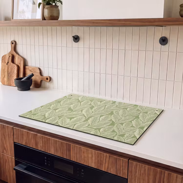 Inductiebeschermer & spatscherm (2in1) - Groen - Botanisch - Bladeren - Vintage - Patroon — 3