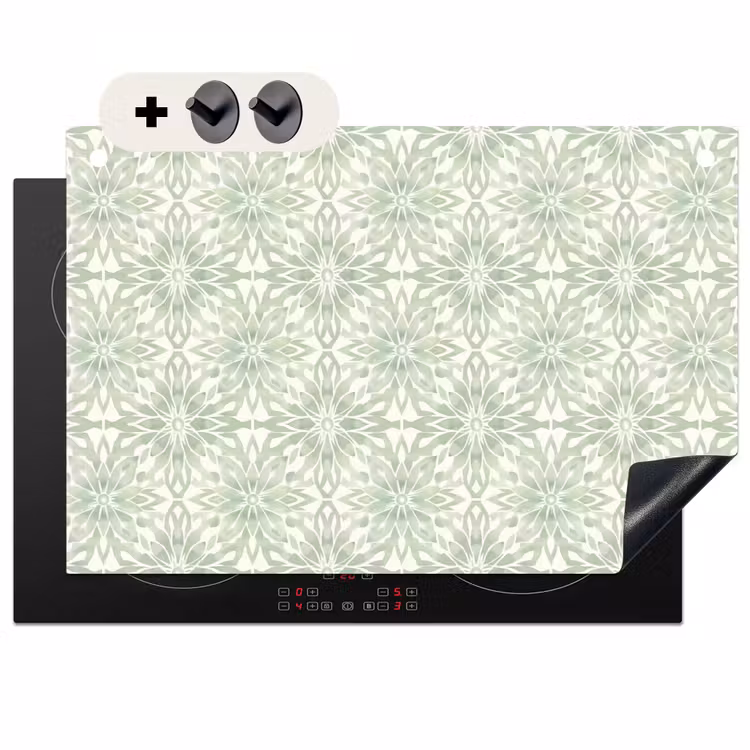 Inductiebeschermer & spatscherm (2in1) - Saliegroen - Symmetrisch - Mandala - Ornament - Patroon — 1
