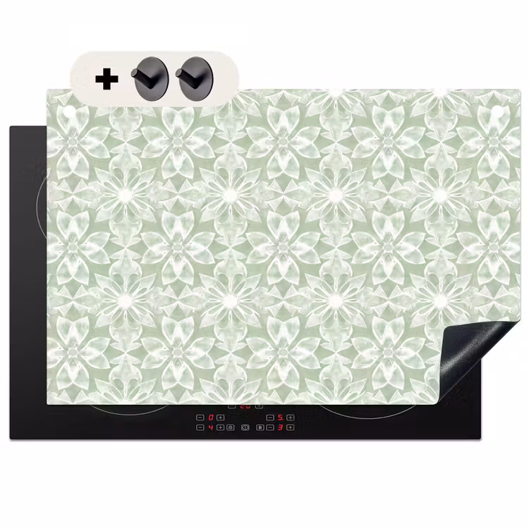 Inductiebeschermer & spatscherm (2in1) - Saliegroen - Symmetrisch - Mandala - Ornament - Patroon — 1