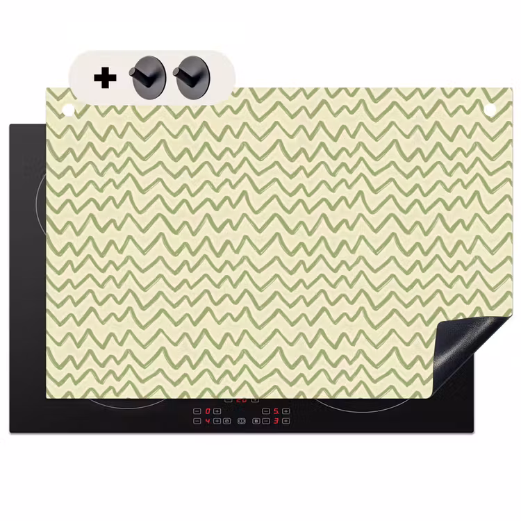 Inductiebeschermer & spatscherm (2in1) - Saliegroen - Zigzag - Handgetekend - Patroon — 1
