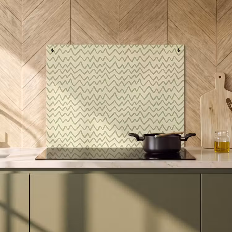 Inductiebeschermer & spatscherm (2in1) - Saliegroen - Zigzag - Handgetekend - Patroon — 2