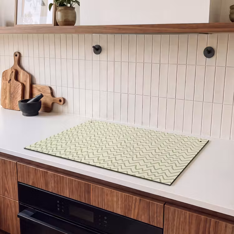 Inductiebeschermer & spatscherm (2in1) - Saliegroen - Zigzag - Handgetekend - Patroon — 3