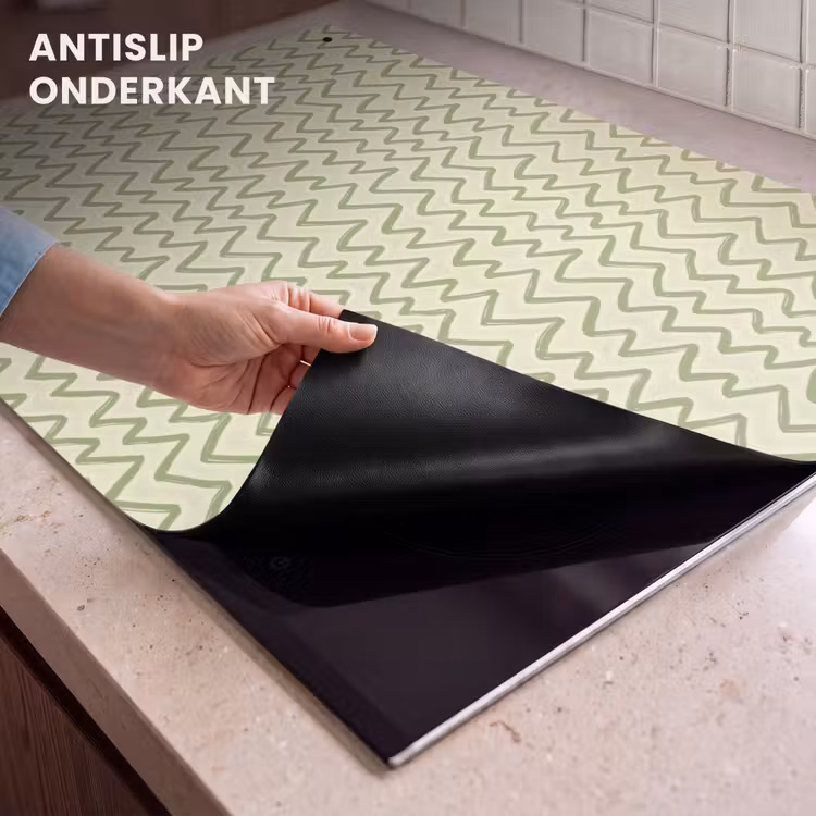 Inductiebeschermer & spatscherm (2in1) - Saliegroen - Zigzag - Handgetekend - Patroon — 4