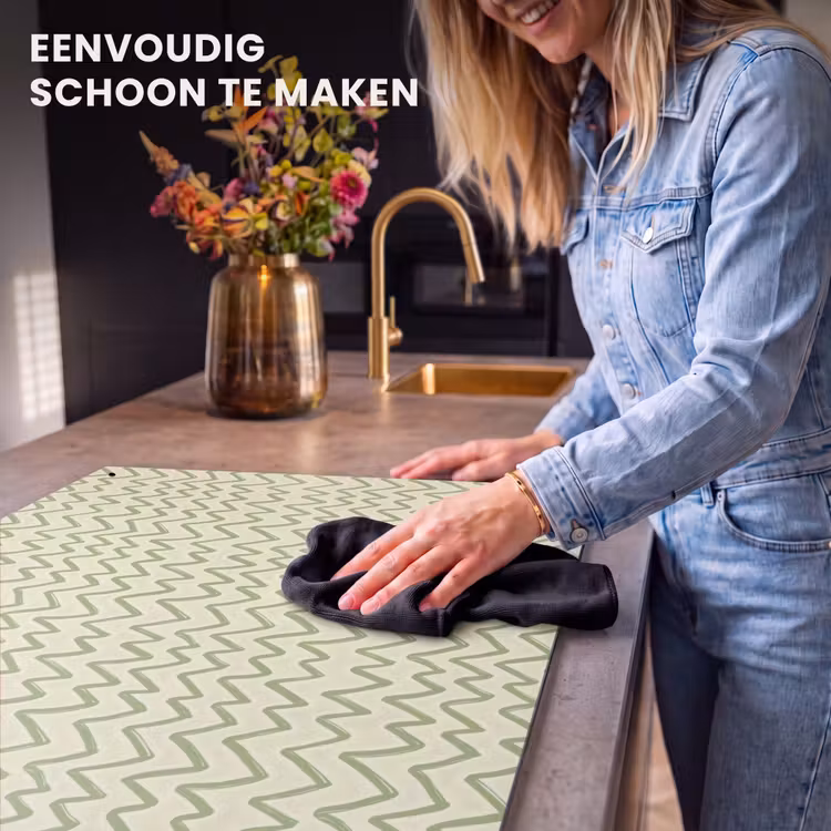 Inductiebeschermer & spatscherm (2in1) - Saliegroen - Zigzag - Handgetekend - Patroon — 5