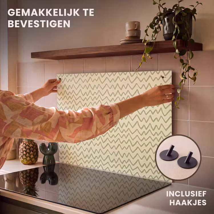 Inductiebeschermer & spatscherm (2in1) - Saliegroen - Zigzag - Handgetekend - Patroon — 7