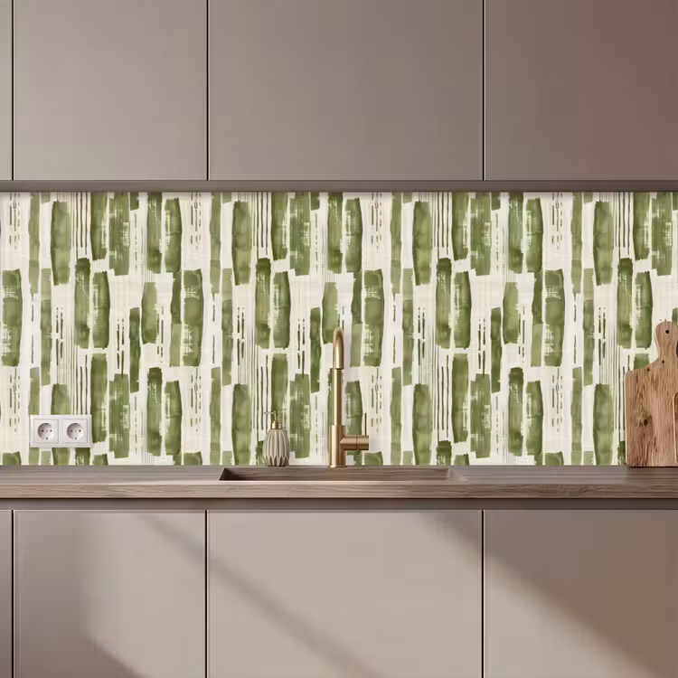 Keuken achterwand - Groen - Abstract - Penseelstreken - Linnen - Patroon — 1
