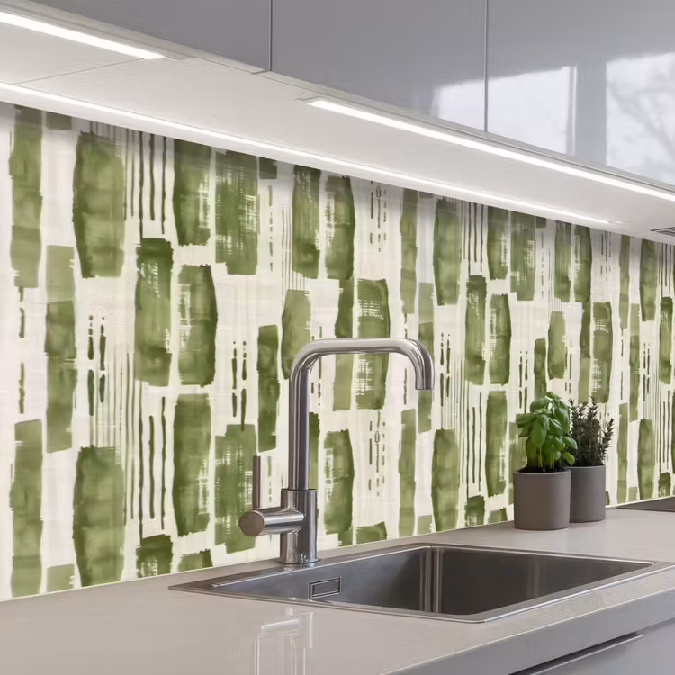 Keuken achterwand - Groen - Abstract - Penseelstreken - Linnen - Patroon — 2