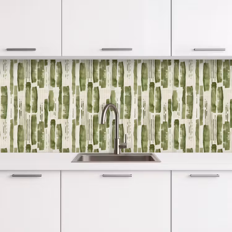 Keuken achterwand - Groen - Abstract - Penseelstreken - Linnen - Patroon — 4