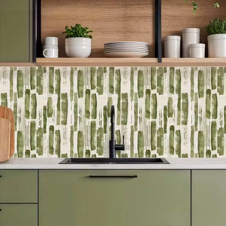 Keuken achterwand - Groen - Abstract - Penseelstreken - Linnen - Patroon — 8