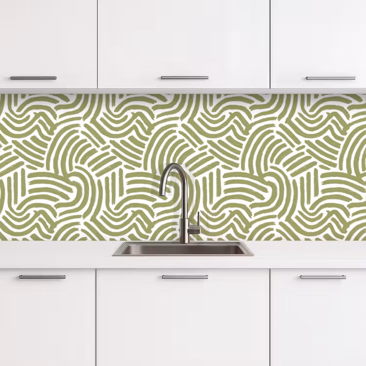 Keuken achterwand - Saliegroen - Abstract - Bogen - Handgetekend - Patroon — 4