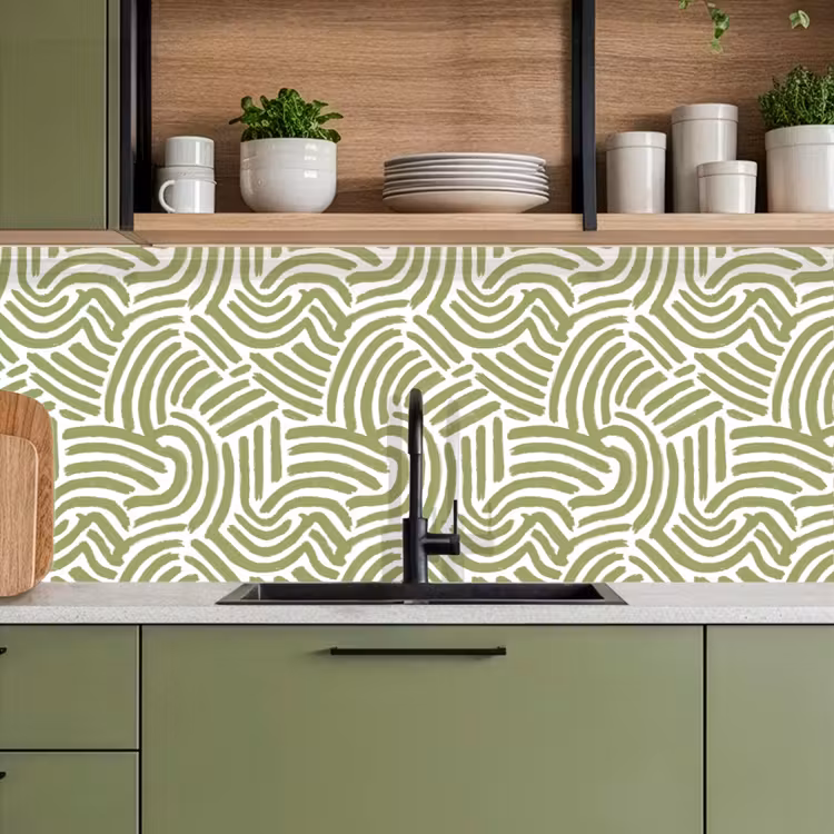 Keuken achterwand - Saliegroen - Abstract - Bogen - Handgetekend - Patroon — 8