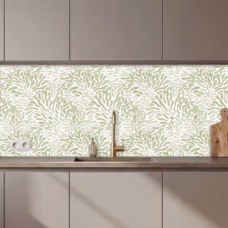 Keuken achterwand - Saliegroen - Abstract - Organisch - Koraal - Patroon — 1