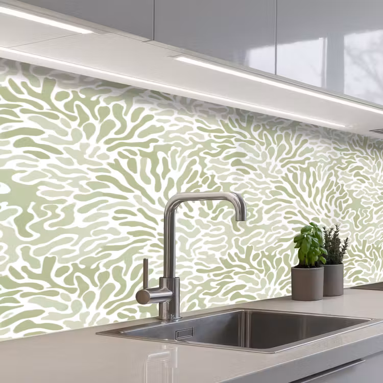 Keuken achterwand - Saliegroen - Abstract - Organisch - Koraal - Patroon — 2