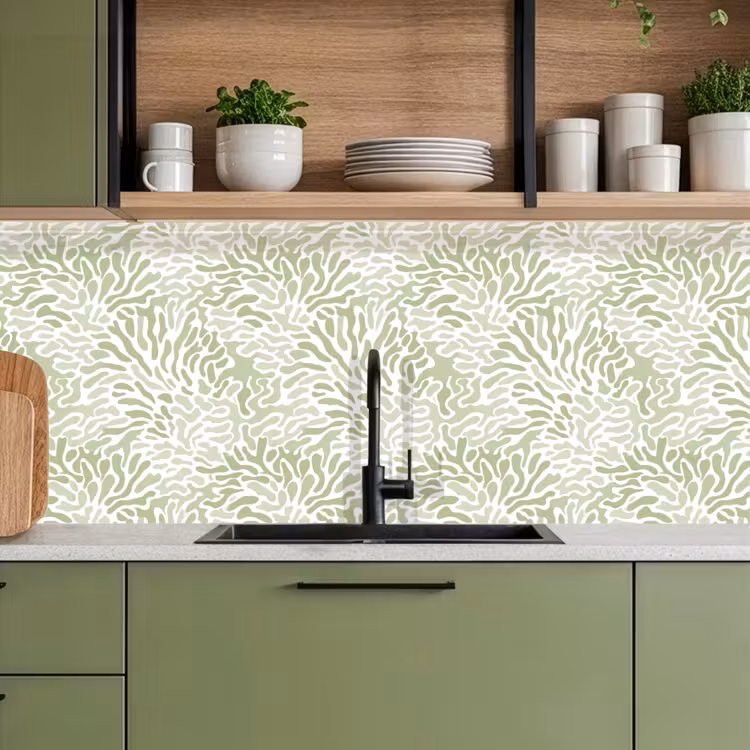 Keuken achterwand - Saliegroen - Abstract - Organisch - Koraal - Patroon — 8