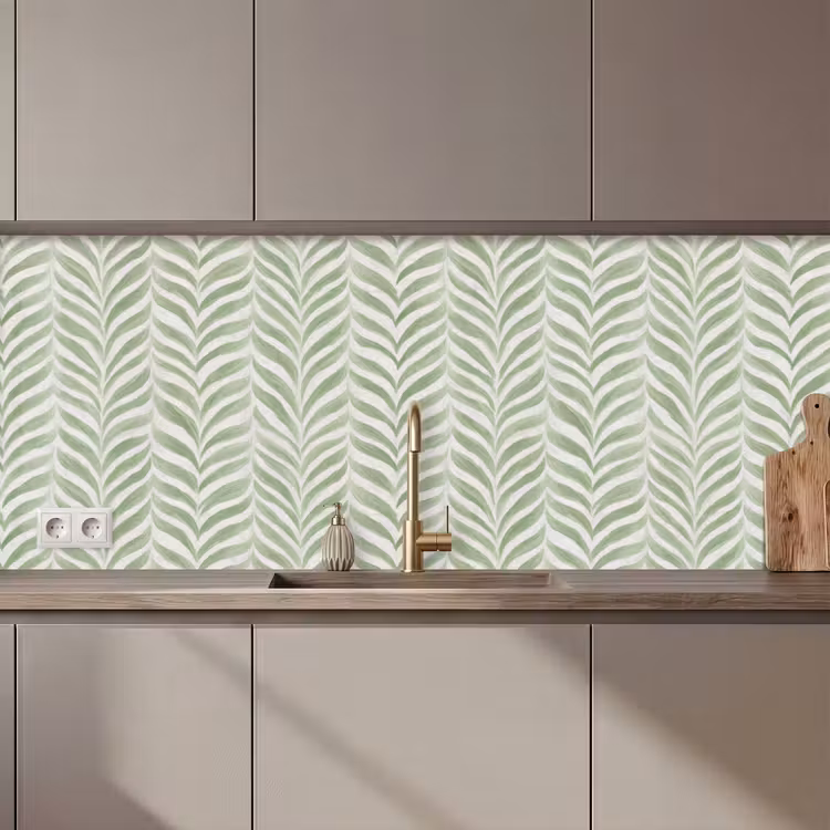 Keuken achterwand - Saliegroen - Visgraat - Organisch - Penseelstreken - Patroon — 1