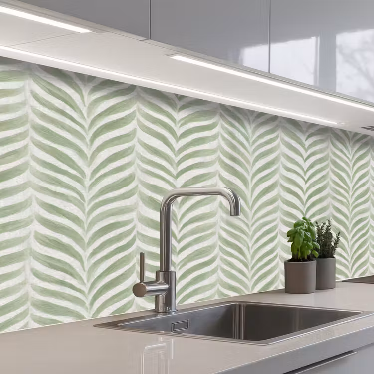 Keuken achterwand - Saliegroen - Visgraat - Organisch - Penseelstreken - Patroon — 2