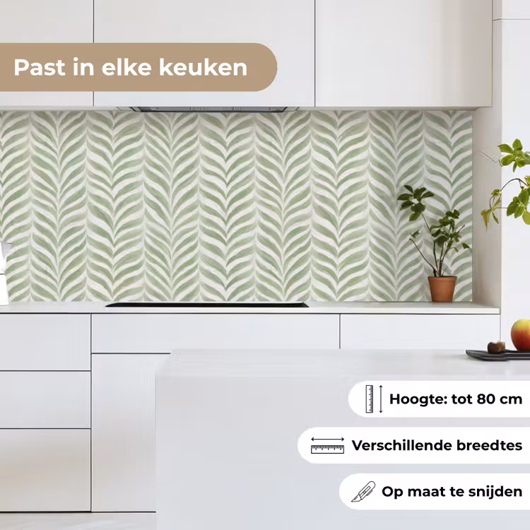 Keuken achterwand - Saliegroen - Visgraat - Organisch - Penseelstreken - Patroon — 7