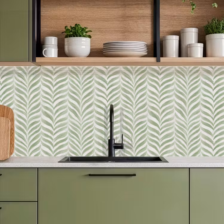 Keuken achterwand - Saliegroen - Visgraat - Organisch - Penseelstreken - Patroon — 8