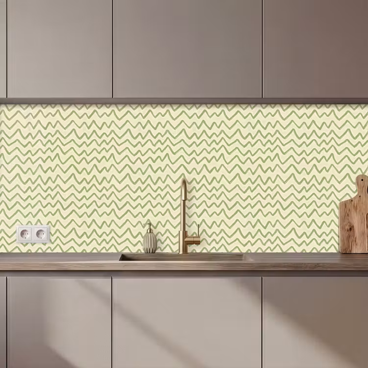 Keuken achterwand - Saliegroen - Zigzag - Handgetekend - Patroon — 1