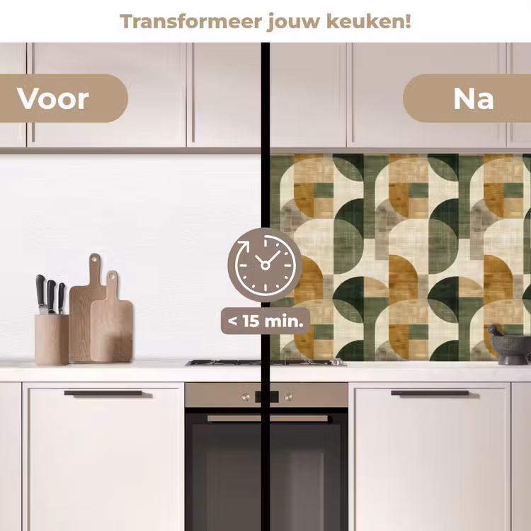Keuken achterwand - Olijfgroen - Geometrisch - Abstract - Mid-Century - Linnen - Patroon — 3
