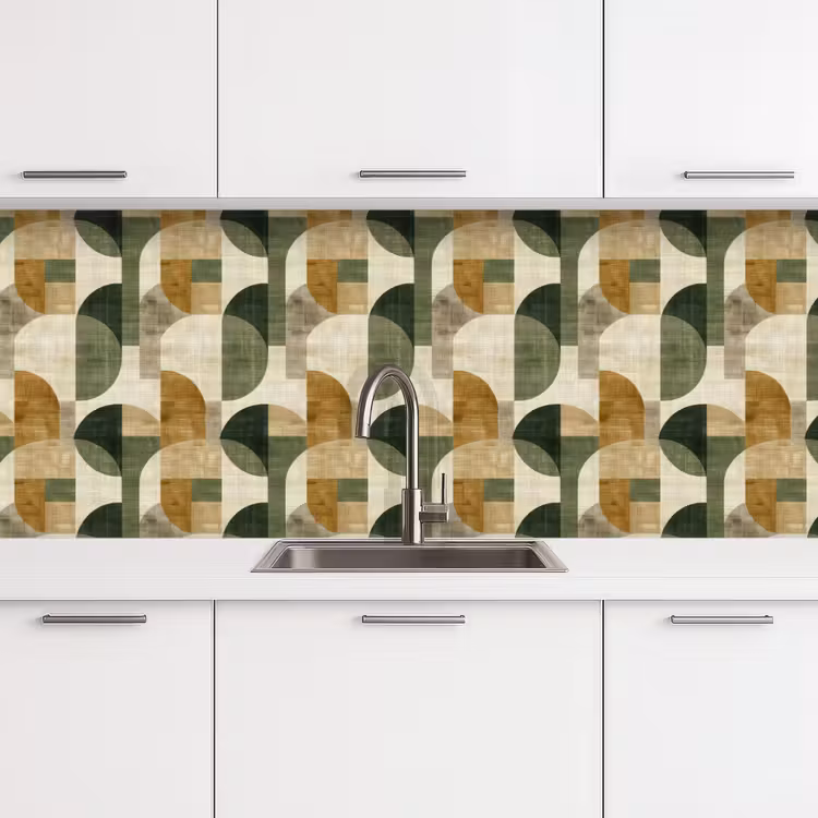 Keuken achterwand - Olijfgroen - Geometrisch - Abstract - Mid-Century - Linnen - Patroon — 4