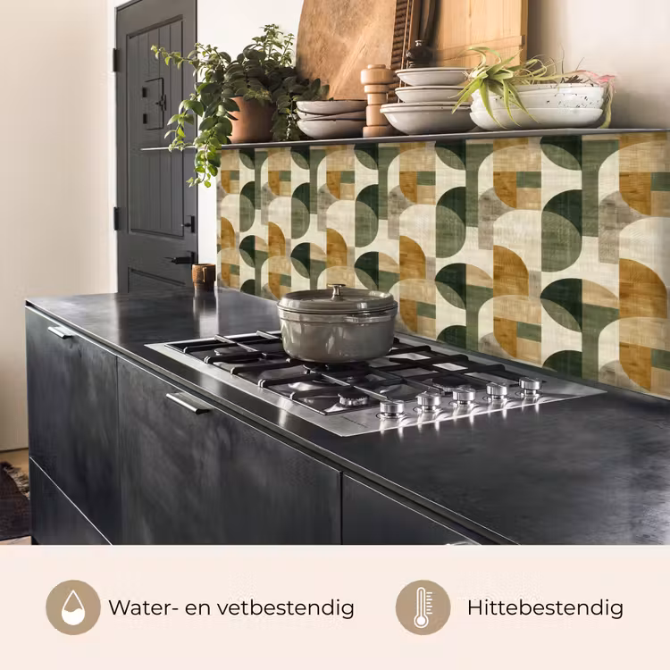 Keuken achterwand - Olijfgroen - Geometrisch - Abstract - Mid-Century - Linnen - Patroon — 5