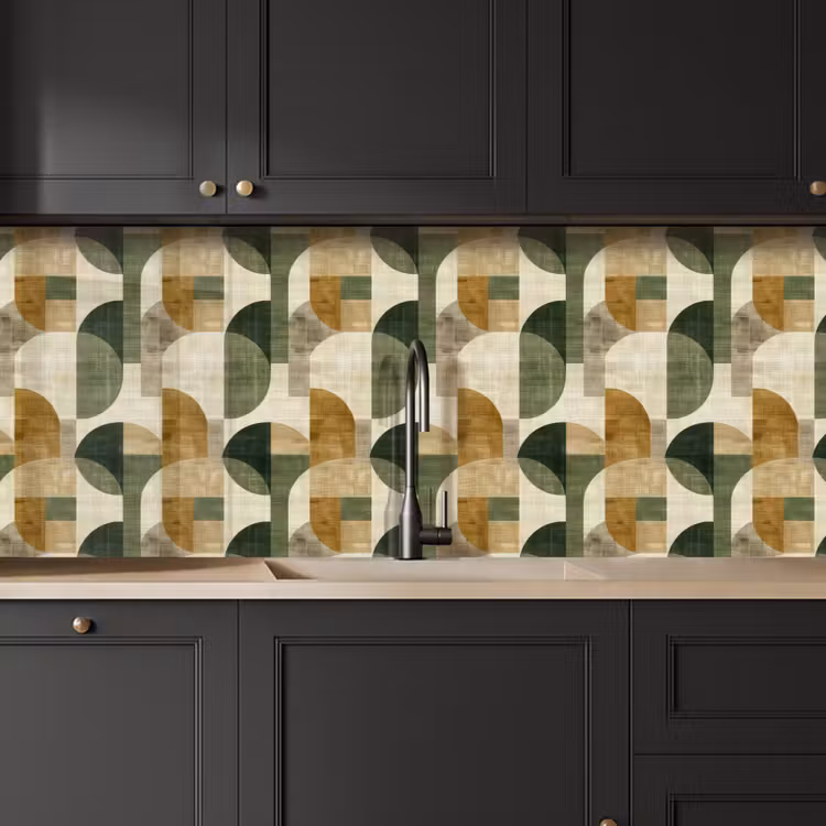 Keuken achterwand - Olijfgroen - Geometrisch - Abstract - Mid-Century - Linnen - Patroon — 6