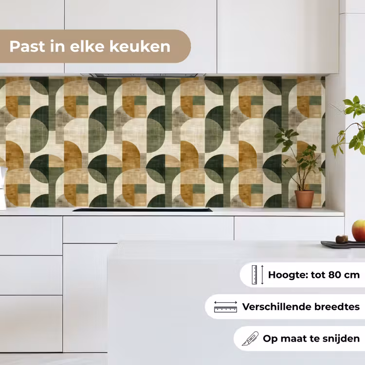 Keuken achterwand - Olijfgroen - Geometrisch - Abstract - Mid-Century - Linnen - Patroon — 7