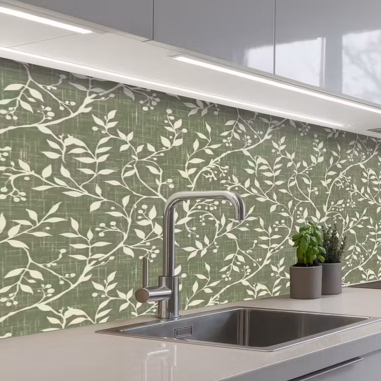 Keuken achterwand - Saliegroen - Botanisch - Takken - Besjes - Linnen - Patroon — 2