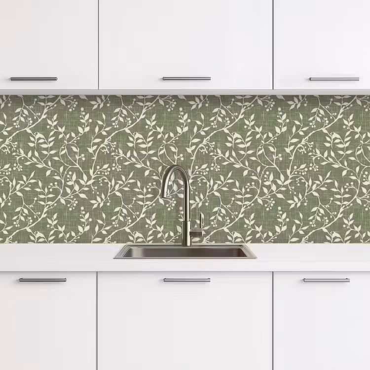 Keuken achterwand - Saliegroen - Botanisch - Takken - Besjes - Linnen - Patroon — 4