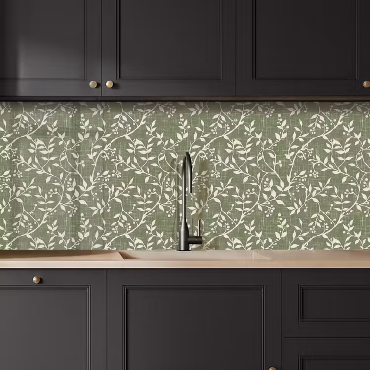 Keuken achterwand - Saliegroen - Botanisch - Takken - Besjes - Linnen - Patroon — 6